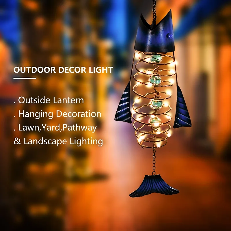 Garden Decoration Light for Outdoor Metal Solar Fish Hanging Decoration for Men and Women Holiday Gift
