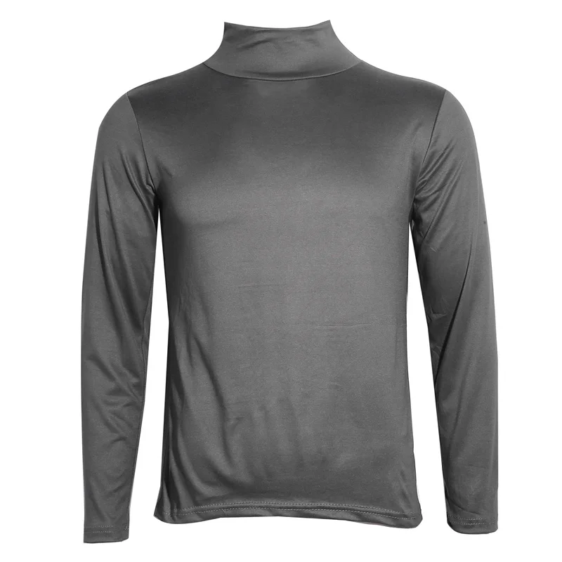 Men's High Neck T-shirts Fashion Solid Slim Long Sleeve T-shirt Male Long Sleeve Basic Bottoming Shirt Fashion Slim-Fit Tops - 2