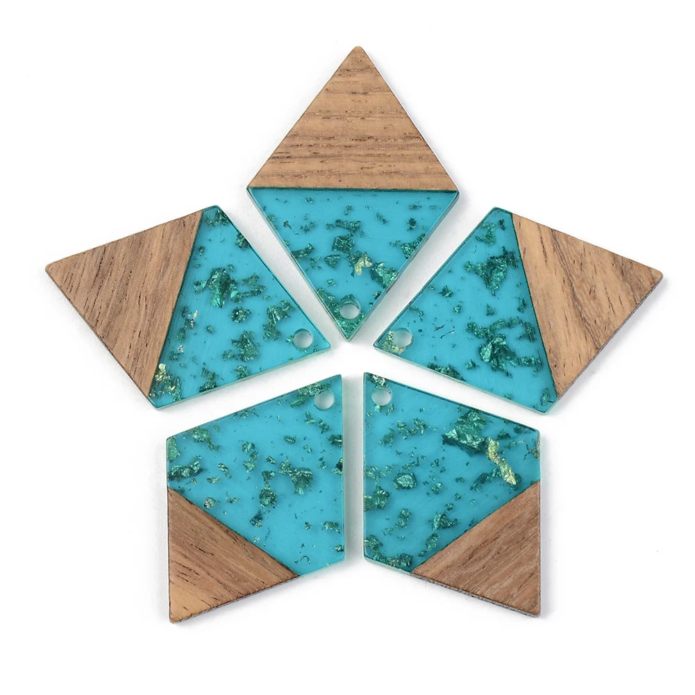 50pcs Rhombus Transparent Resin Walnut Wood Pendants with Gold Color Foil For DIY Earrings Jewelry Making Accessories