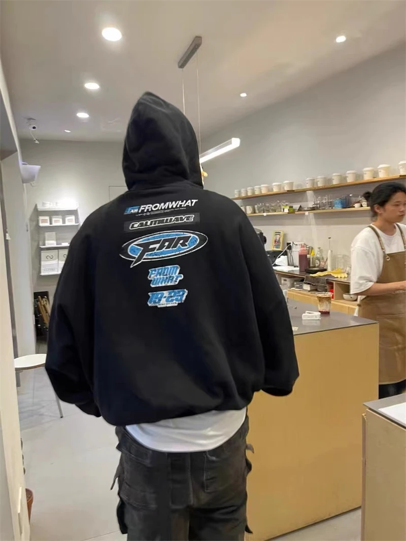 Winter Far chive New Vintage Crack Print Racing Heavy Duty Hoodie Oversized Korean High Street Sweater for Men and Women