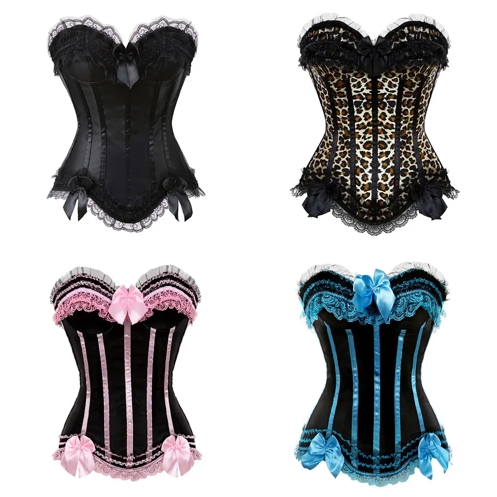 

Ruffle Lace Overbust Corset Top for Women Gothic Bustier Waist Trainer Body Shaper Sexy Satin Corsets Shapewear