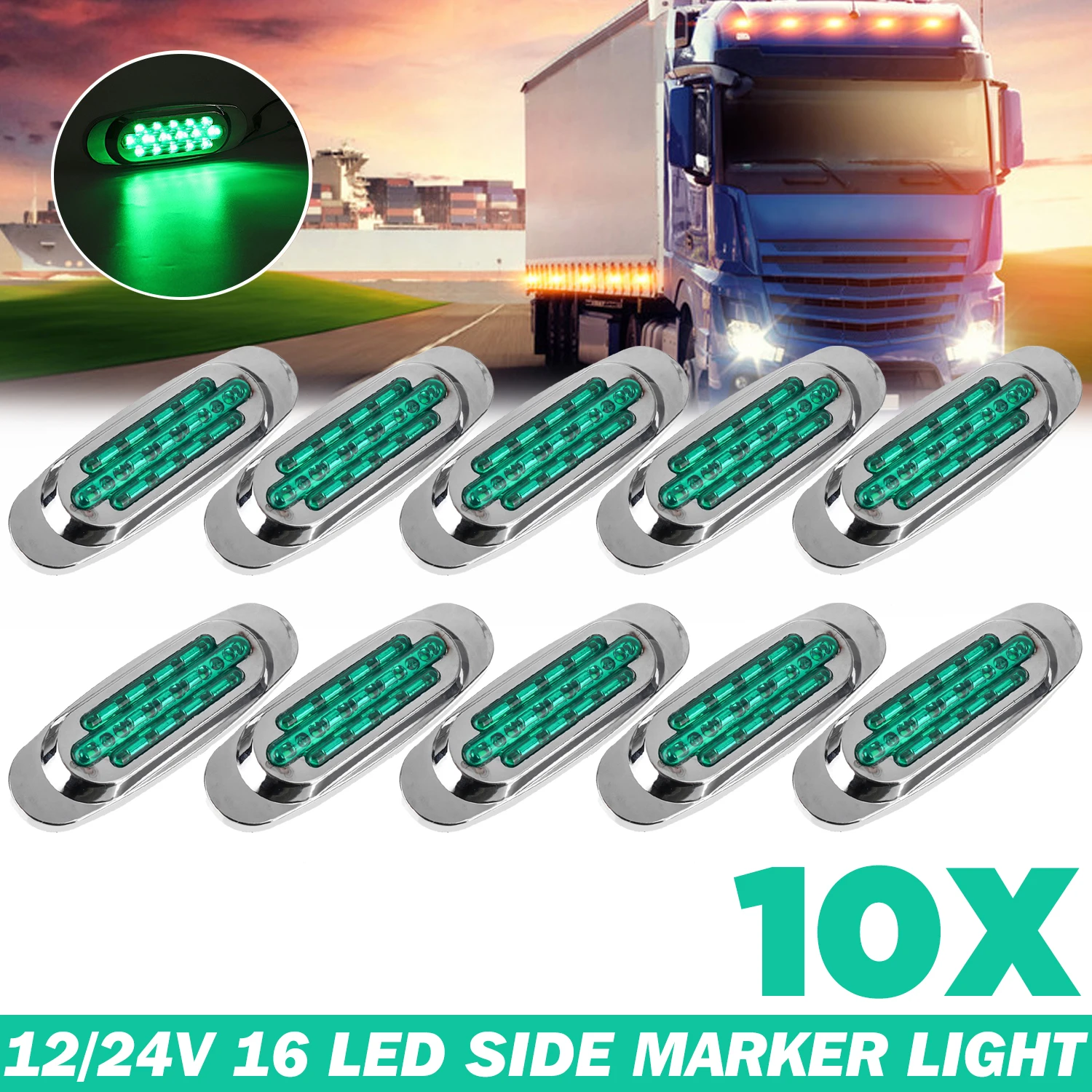 10 x 6 LED 24V Bernstein Seite Chrom Marker Lichter-Lkw für Iveco Scania Man DAF
