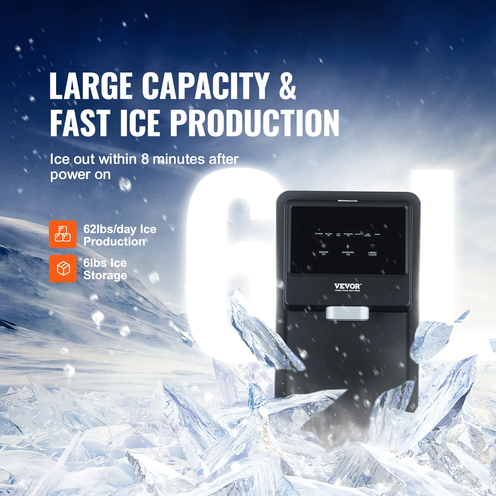 SucceBuy Countertop Nugget Ice Maker Auto Self-Cleaning Portable Ice Maker with Water Filling Pipe Water Filter and Drainpipe