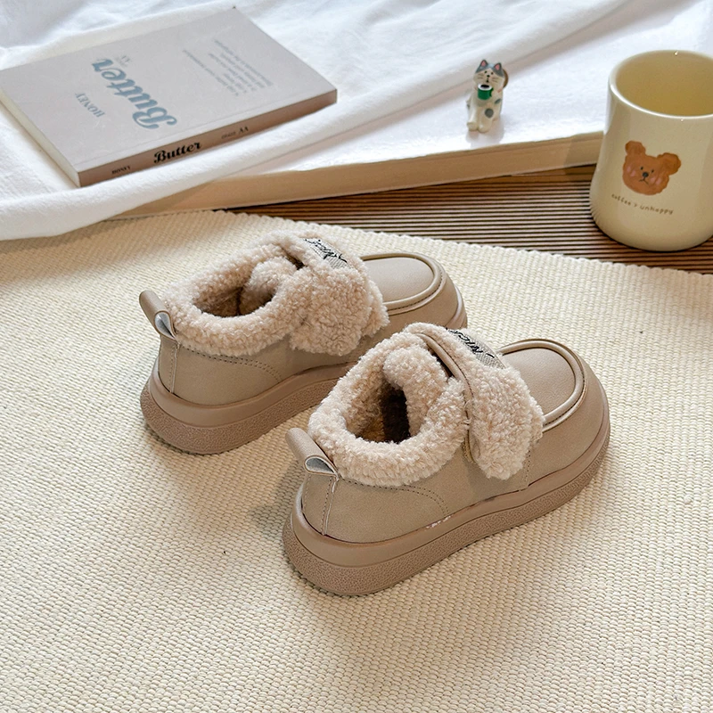 Girls Leather Winter Loafers Non Slip Shoes