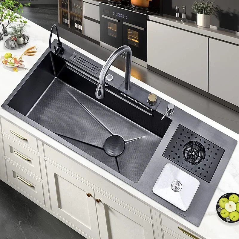 Flying RainWaterfall Sink Stainless Steel Large Big Single Garbage Can Waste Sink Kitchen Household Washbasin Handmade Sinks