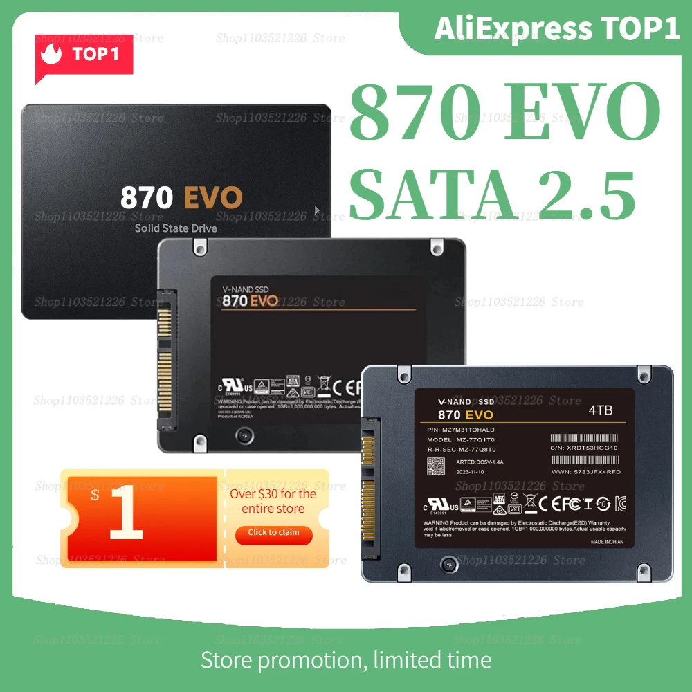 

4TB SSD 870EVO Internal Solid State Drive Hard Disk 2.5 Inch Sata III 2TB SSD Drive Hard Disk For Microcomputer Desktop Laptop