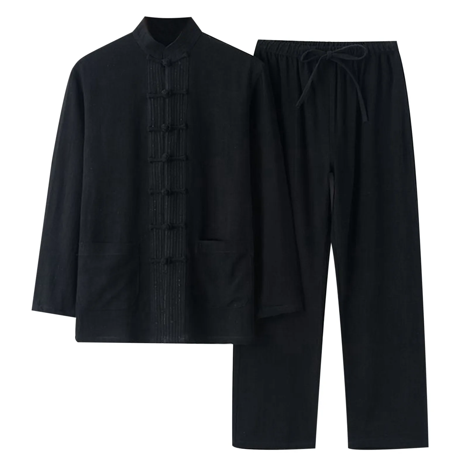 Autumn Winter Men's Chinese Style 2 Piece Pajama Set Cotton And Linen Shirt And Pant Set Men Sleepwear Tai Chi Tang Suit
