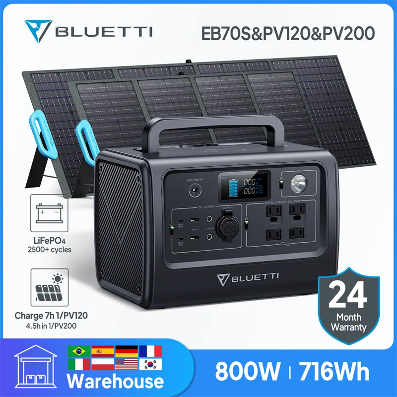 BLUETTI EB70 EB70 przenośna elektrownia 800W 1000W 716Wh Generator słoneczny bateria zapasowa LiFePO4 120w 200w Panel słoneczny