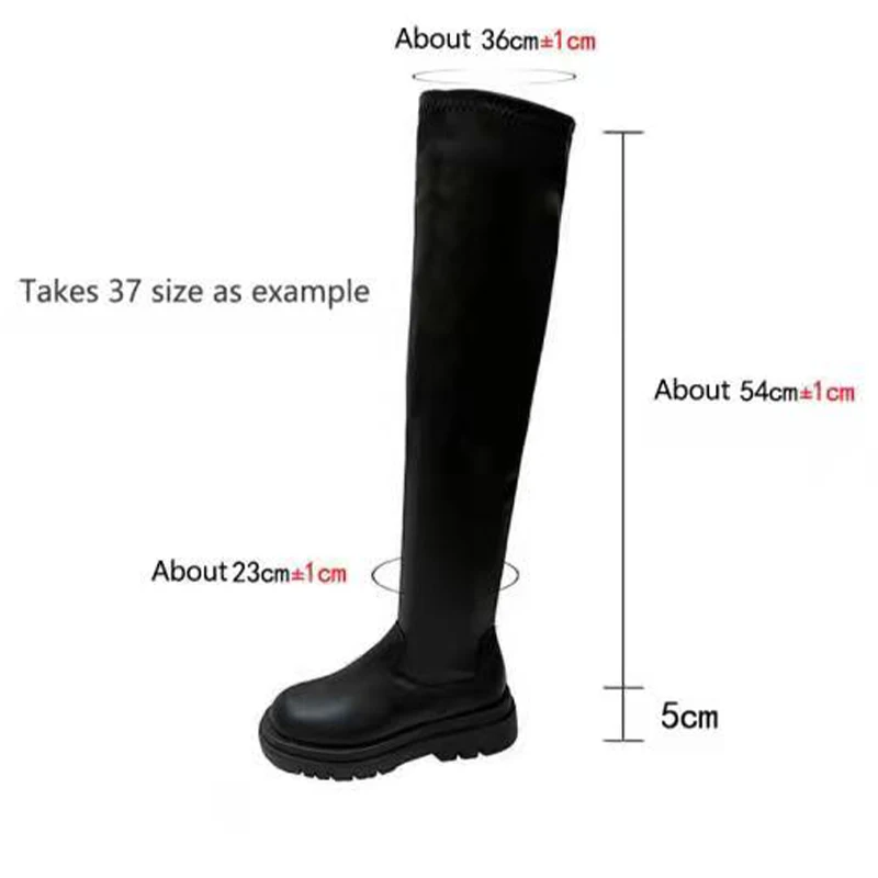 Women Over The Knee High Boots Motorcycle Chelsea Platform Boots Winter Fashion PU Leather Sexy Long Ladies Shoes Big Size women high heel boots