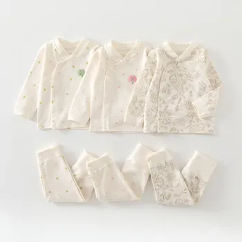 Set di 2 Pezzi di Biancheria Intima per Neonati 0-3 Anni, Nuovo Pigiama Autunnale in Puro Cotone per Bambine e Bambini, Pantaloni a Vita Alta, Morbidi Vestiti da Notte per Neonati