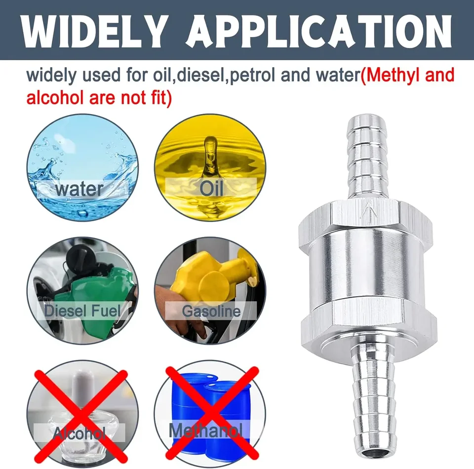 Valvola di Ritegno in Linea Unidirezionale Valvola di Ritegno per Gas Acqua e Aria di Non Ritorno Lega di Alluminio per Carburante Benzina Olio Benzina Acqua (16mm
