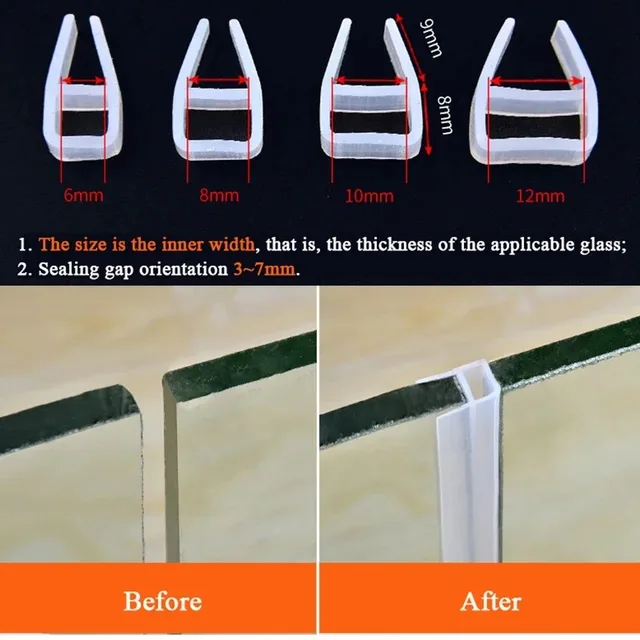 ซีลยางซิลิโคนรูปตัว H/F/U สำหรับประตูห้องอาบน้ำ หน้าต่าง กระจก ขนาด 2 เมตร/ม้วน สำหรับกระจกหนา 6/8/10/12 มม. 5