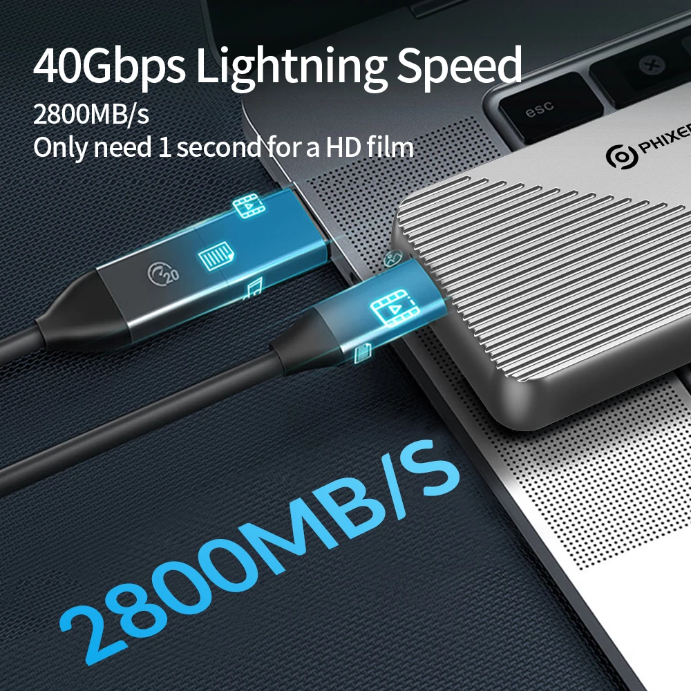 PHIXERO 40Gbps USB 4.0 Thunderbolt 3/4 SSD Case Hard Driver M.2 NVMe PCIE Enclosure Compatible With USB 4/3.2/3.1/3.0/ For Mac