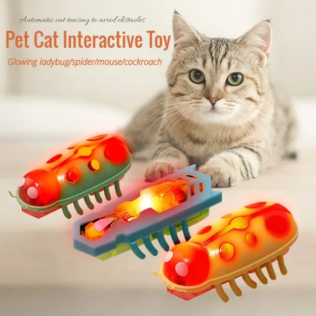 Pet Interactive Mini Electric Bug Cat Toy Kitten Escape Obstacle Automatic Flip Toy Battery Operated Vibration Beetle Supplies 2