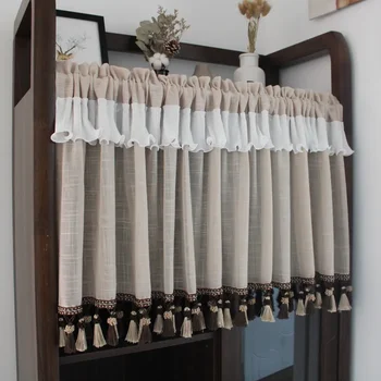 Porta caffè bianco Tenda in cotone Panno in pizzo Finestra pastorale Cucina Negozio Partición Nappe Tende corte per soggiorno 1