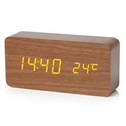 Eco - Friendly Wooden LED Alarm Clock with Temperature Display for Home and Office Decor (Brown)