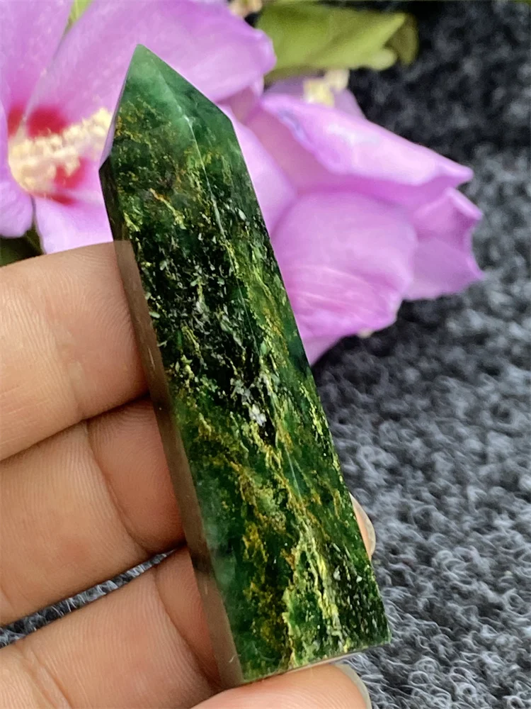 천연 녹색 에메랄드 육각형 오벨리스크, 오라 쿼츠, 크리스탈 지팡이, 사무용품, 가정 장식, 요술 제물