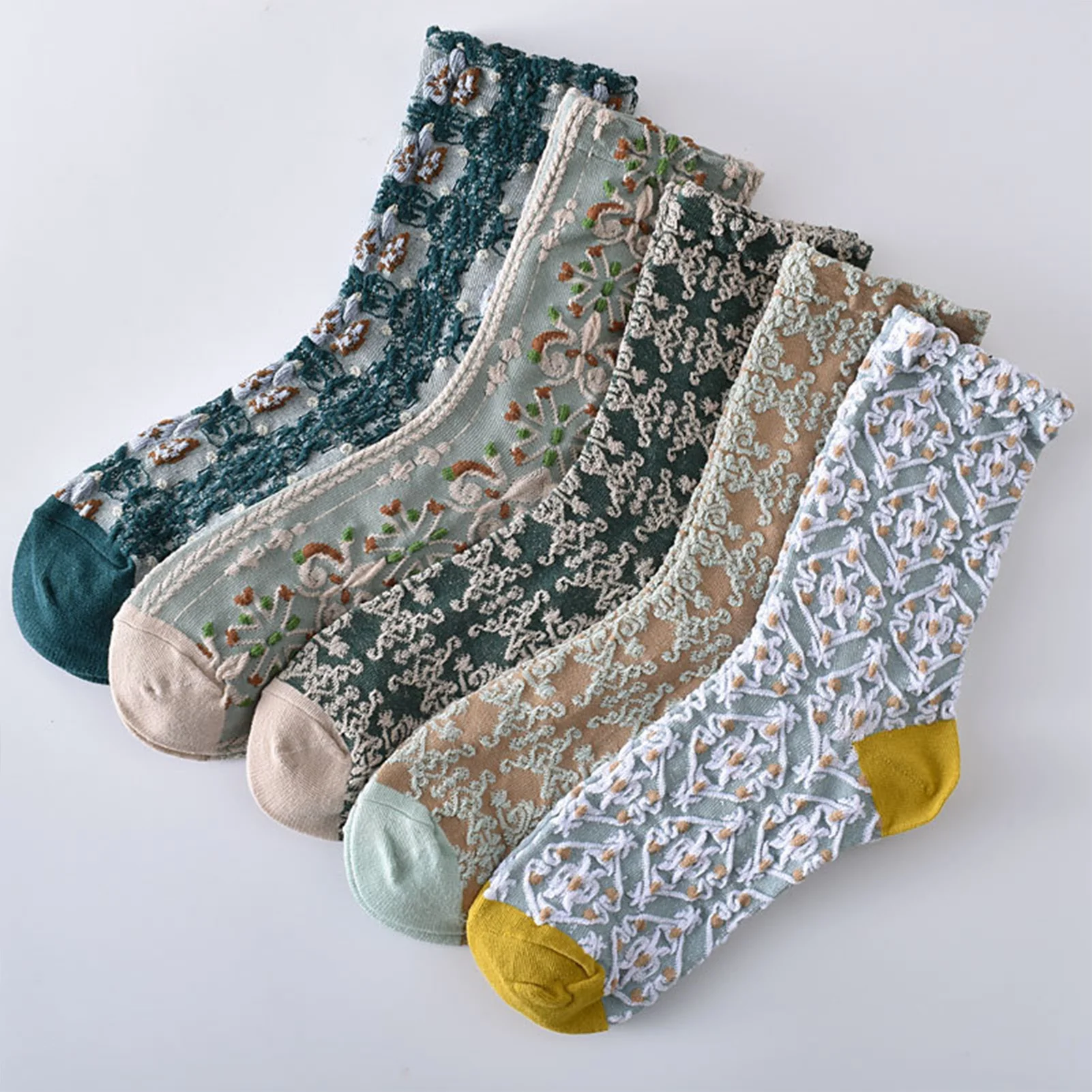 

Women's Slouch Sock 10 Pair Pack Retro Relief Flower Sweat-absorbing Socks for Mini Skirts Shorts Boots Dress NIN668