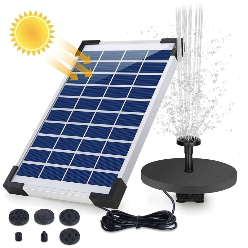 

5W Solar Fountain Pump, Solar Water Pump Floating Fountain Built-In With 6 Nozzles For Bird Bath Fish Tank Pond