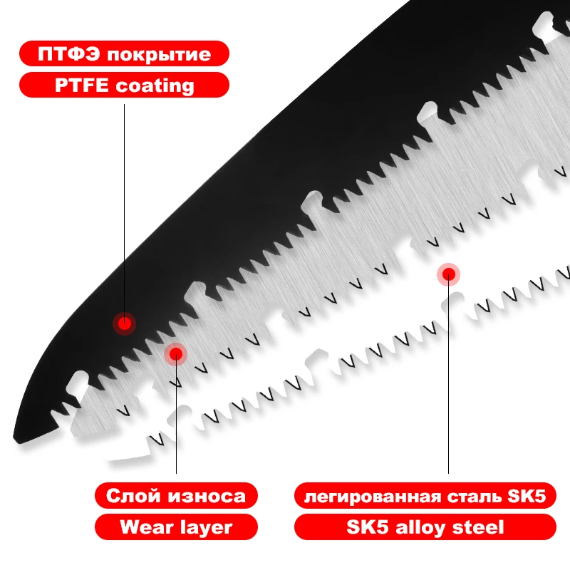FivePears Folding Saw Camping Tourist Hand Manual Alloy Steel Ptfe Coated Anti-Slip Grip Tree Pruning