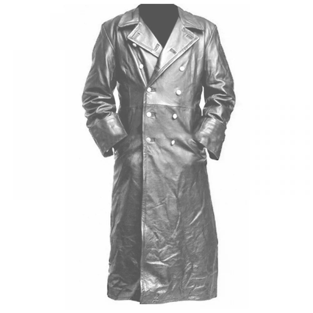 thumbnail image 1 of Abrigo largo de cuero de gran tamaño para hombre, abrigo cruzado, estilo militar alemán, abrigo medieval para oficial, invierno, 1 of 5