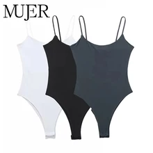 MUJER 화이트 블랙 바디 여성 민소매 타이트 바디 슈트 란제리 섹시한 여성 바디 바디 컨 백 레스 바디 슈트 여성 여름상의