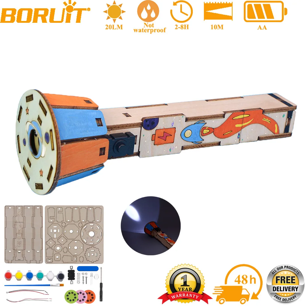 BORUiT DIY 손전등 나무 소형 제작 세트 교육용 모델 물리 과학 장난감 어린이 과학 장난감 선물 장난감 프로젝트