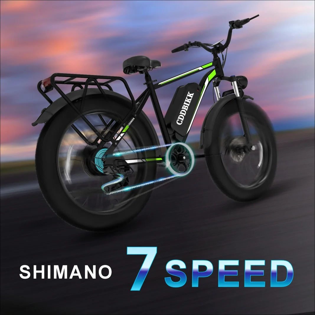 Electric Bicycle F26 1000W Motor 48V 15AH Removable Battery 26Inch Fat Tire Adult City Commuter Trail Bike Belt APP Beach EBIKE