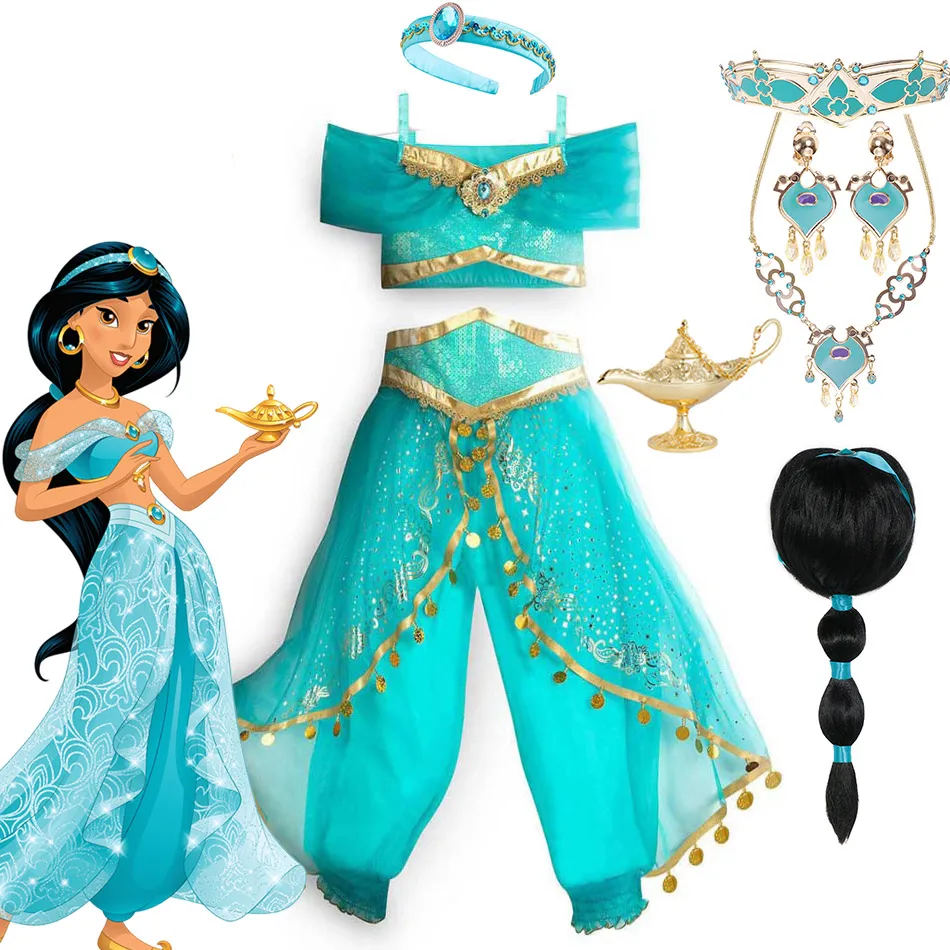 Disney Classic Princess Jasmine Costume Per Ragazze Halloween Carnival Aladdin Cosplay Jasmine Party Abbigliamento Kid Purim Dress Up