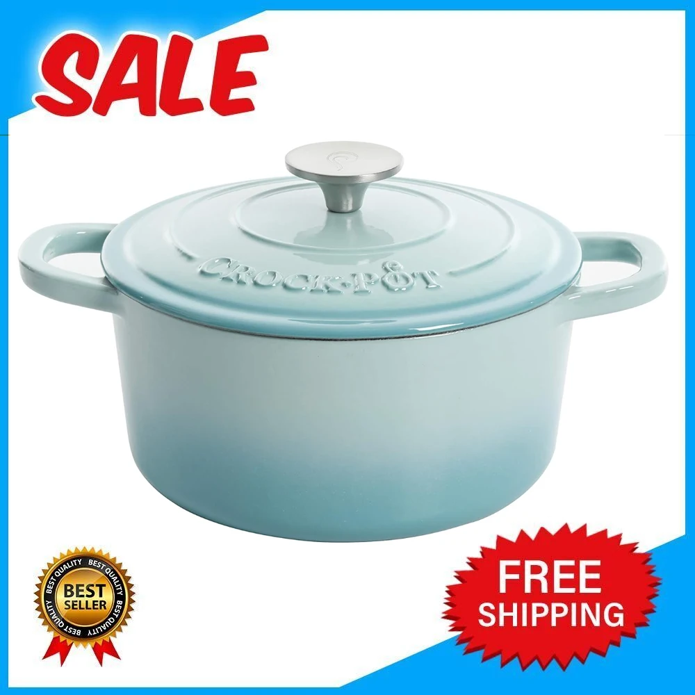 Crock-Pot Artisan Round Enameled Cast Iron Dutch Oven, 5-Quart, Aqua