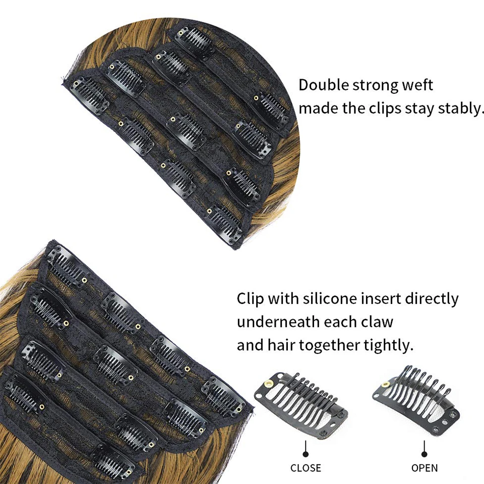 Extensiones de cabello sintético AISI HAIR con Clip largo ondulado para mujer, extensión de cabello marrón oscuro, uso diario de fibra de alta temperatura