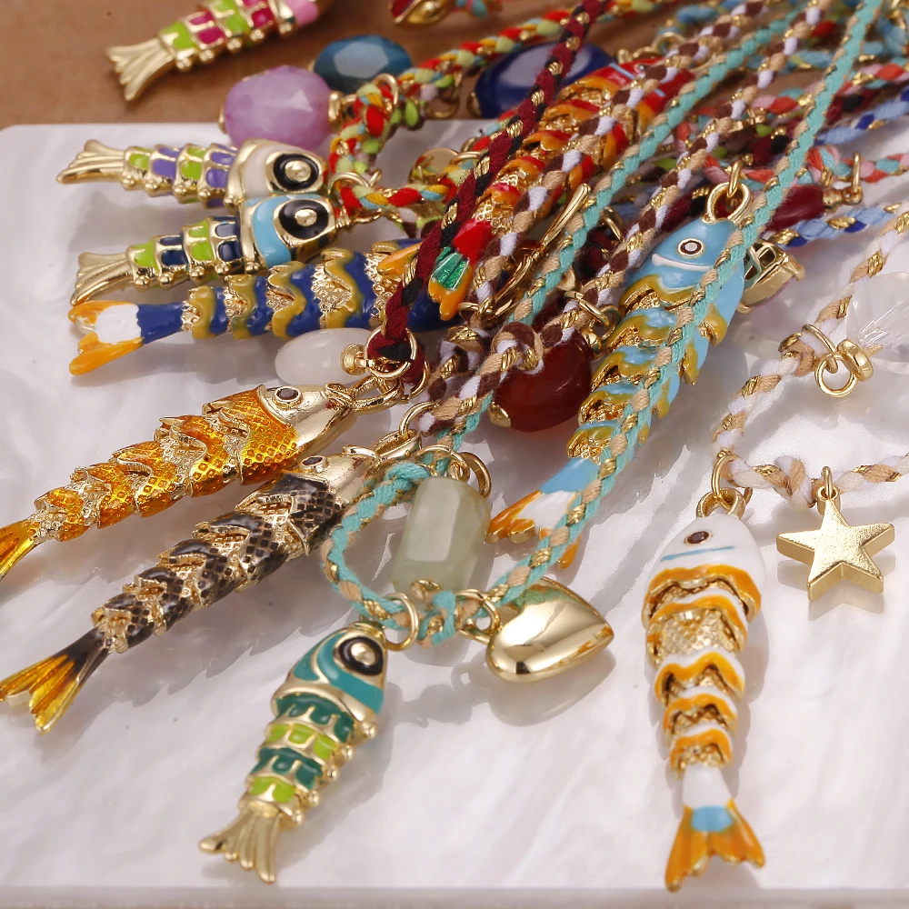 Boho Y2K Fish Necklace For Women 3pcs Set Cute Star Heart Choker Natural Stone Collars Woman's Trendy Summer Long Chain Jewelry - Image 2
