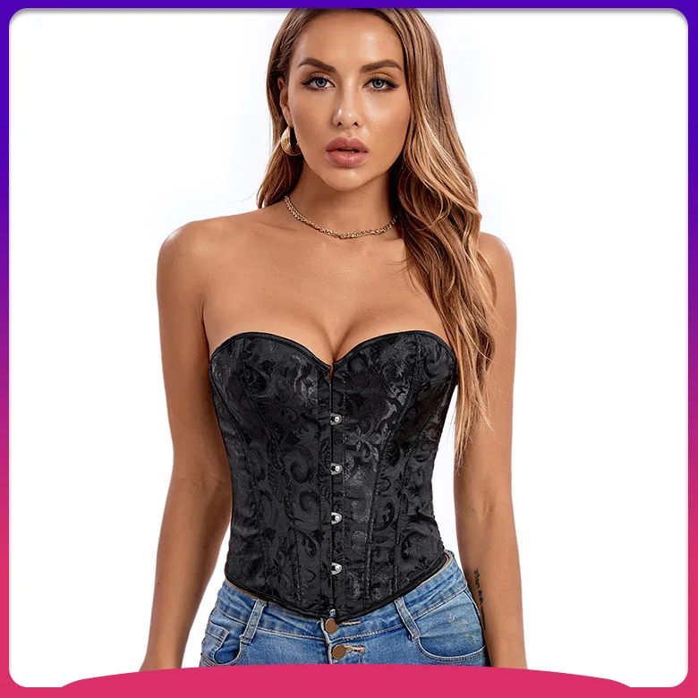 

Cross border e-commerce supply summer wear off shoulder court style waist short 4-button heart shaped vest corset