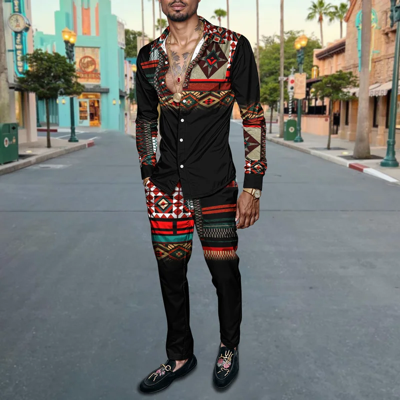 2025 Spring/Summer Fashion Men's Set Printed Simple Long Sleeve Suit Slim Fit Breathable Cotton Blended Casual Wear Resistant Fa_voghion.com