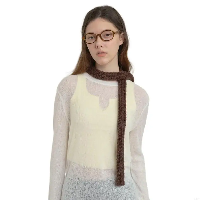 G2AE Short Knitted Thin Scarf Lady Girls Small Neckerchief Posing Scarf Fashion