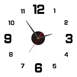 Frameless 3D DIY Wall Hanging Clock Stickers - Home & Office Decorative Mute Clock (Black)