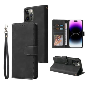 Leather Wallet Phone Case For iPhone Air - iPhone 17 With Magnetic Flip Card Slot - Black