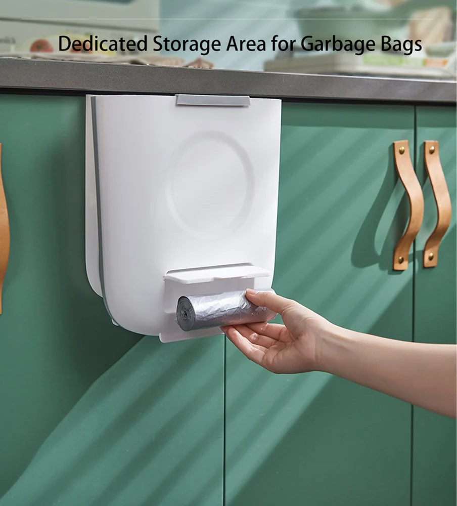 Convenient foldable trash can with scraper – ideal for kitchen cabinets and walls