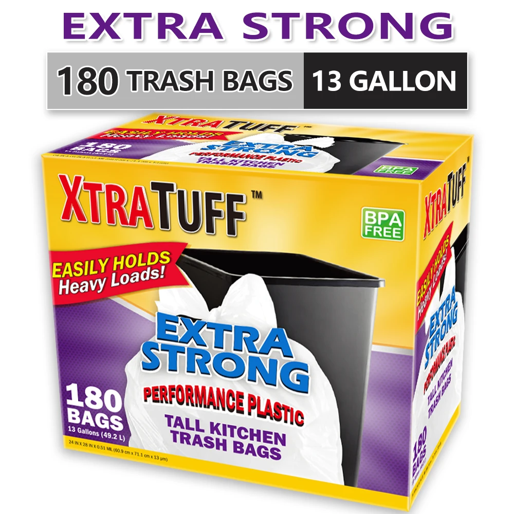 Trash Bags Disposable Trash Bags Garbage Bags Xtratuff Basics Trash Bags 13 Gallon Flap Ties Medium Garbage Bags White Trash Bag 180 Count