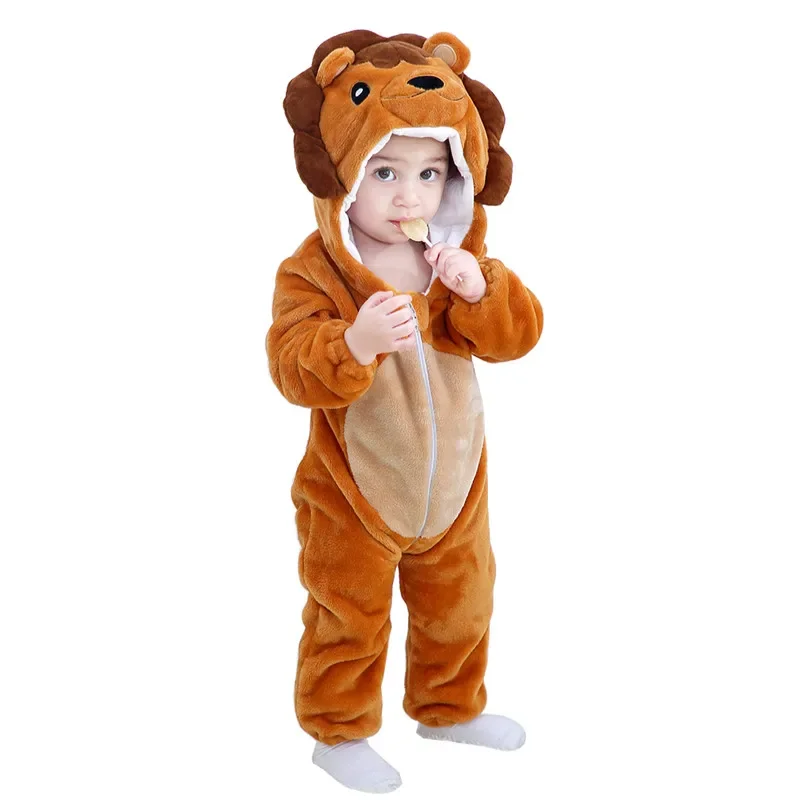 Kids Toddlers Infant Tiger Dinosaur Animal Fancy Dress Costume Outfit Hooded Romper Jumpsuit Warm Pajama Bodysuit