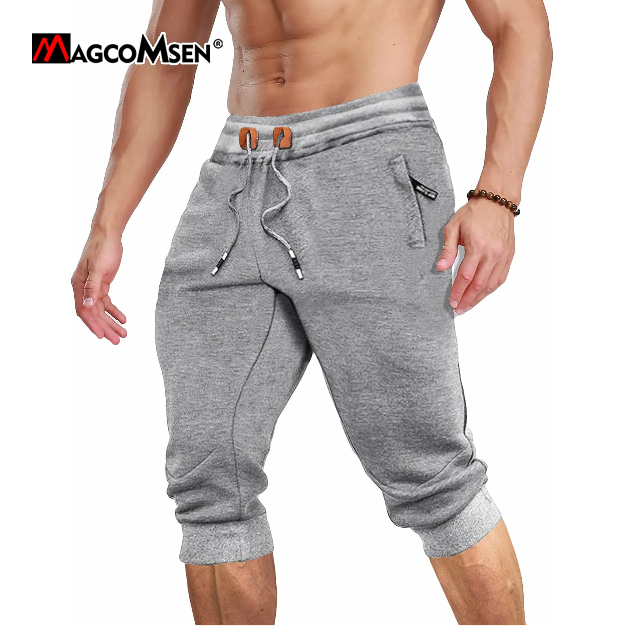 MAGCOMSEN Men's Summer Joggers Below Knee Sweatpants Training Fitness Gyms Pants Zip Pocket Drawstring Elastic Waist Track Pants sport jogging trousers fleece sweatpants