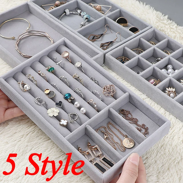 Portable Velvet Earring Ring Jewelry Display Storage Stand Box Tray  Multiple Jewelry Organizer Holder Showcase for