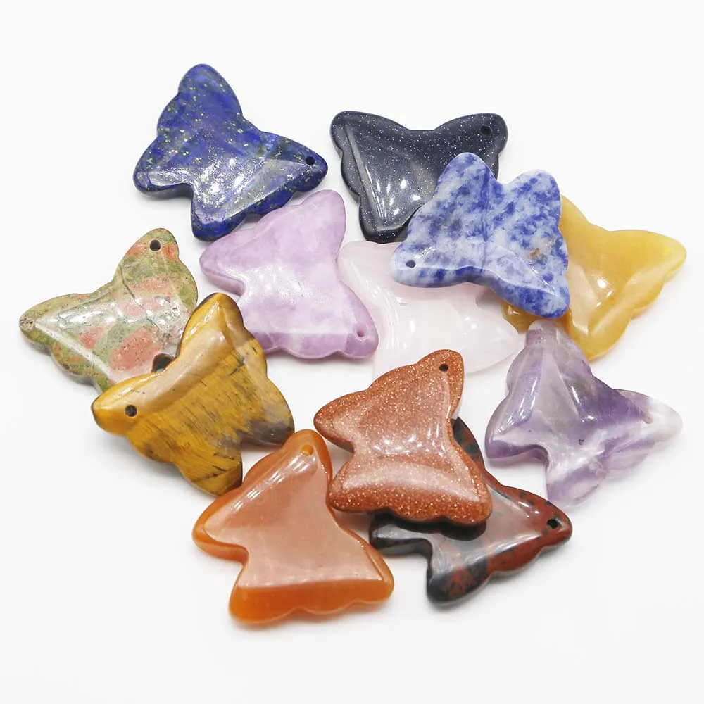 BestSeller Natural Lapis Lazuli Amethyst Multicolor Butterfly Necklace Pendant Quality Charms DIY Jewelry Aaccessories Gift 6Pcs