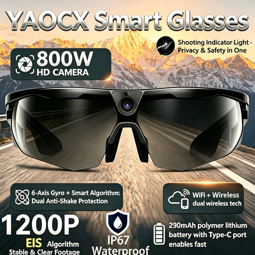 2026 New Smart Glasses Cycling Record 800W HD Camera Photo Video Shooting Anti-Shake Function AI Voice Translation Smart Glasses
