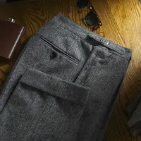 2024 Autumn Winter Men Trousers Long Pants Wool Tweed  Classic Office Straight Male Retro Herringbone Business Suit Pant Q16 1