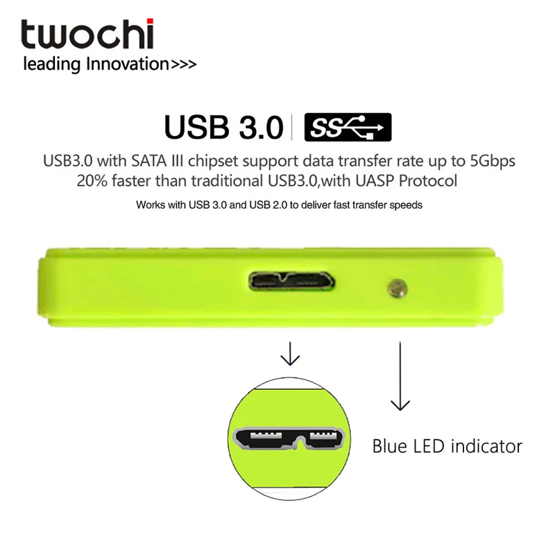 TWOCHI\'\'2TB 1 테라바이트 슈퍼 외장 하드 드라이브 디스크 USB3.0 HDD 스토리지, PC, Mac, 태블릿, Xbox, PS4,TV: 무료 디자인을 위한 로고 추가