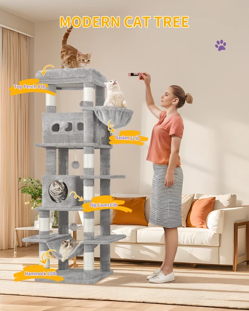 Hzuaneri 170 cm Large Cat Tree, Cat Tower for Maine Cat, Multi-Level Scratching Post with Large Perch, Washable Mat 1
