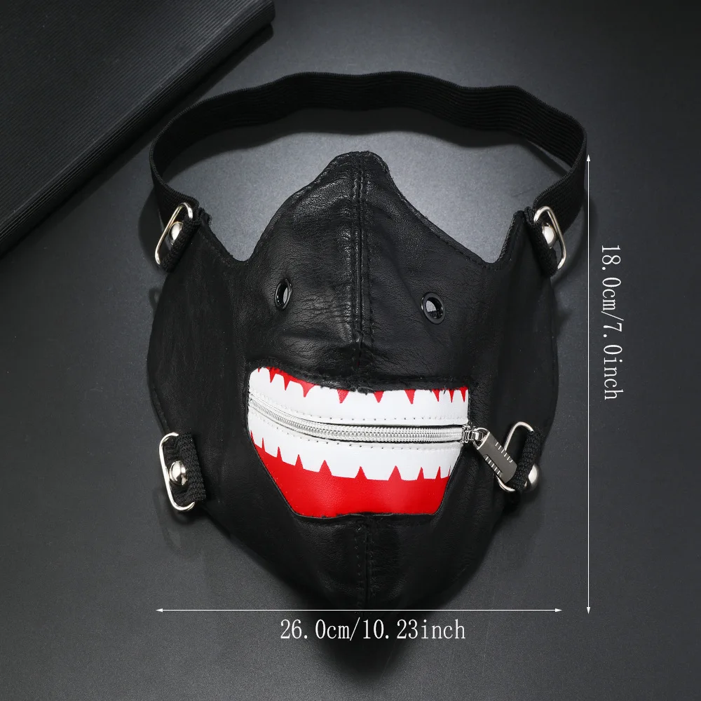 Men Women's Black PU Leather Zipper Rock Mask Lady's Breathable Party Cosplay Halloween Mouth-muffle R1567
