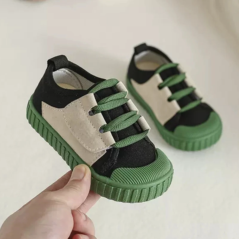 Spring New Style Patch Canvas Shoes With Genuine Leather,Green