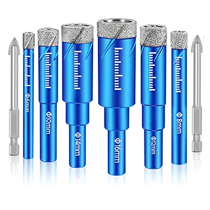 

Набор сухих алмазных сверл, комплект из 6 маленьких алмазных отверстий с 2 твердосплавными насадками для керамики, гранита, мрамора